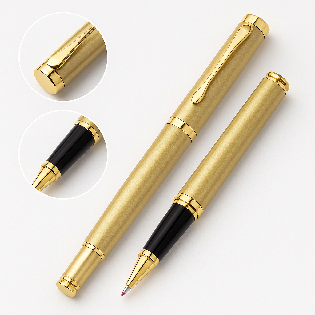 Luxury Gold Rollerball Pen – Stainless Steel, Black Ink.