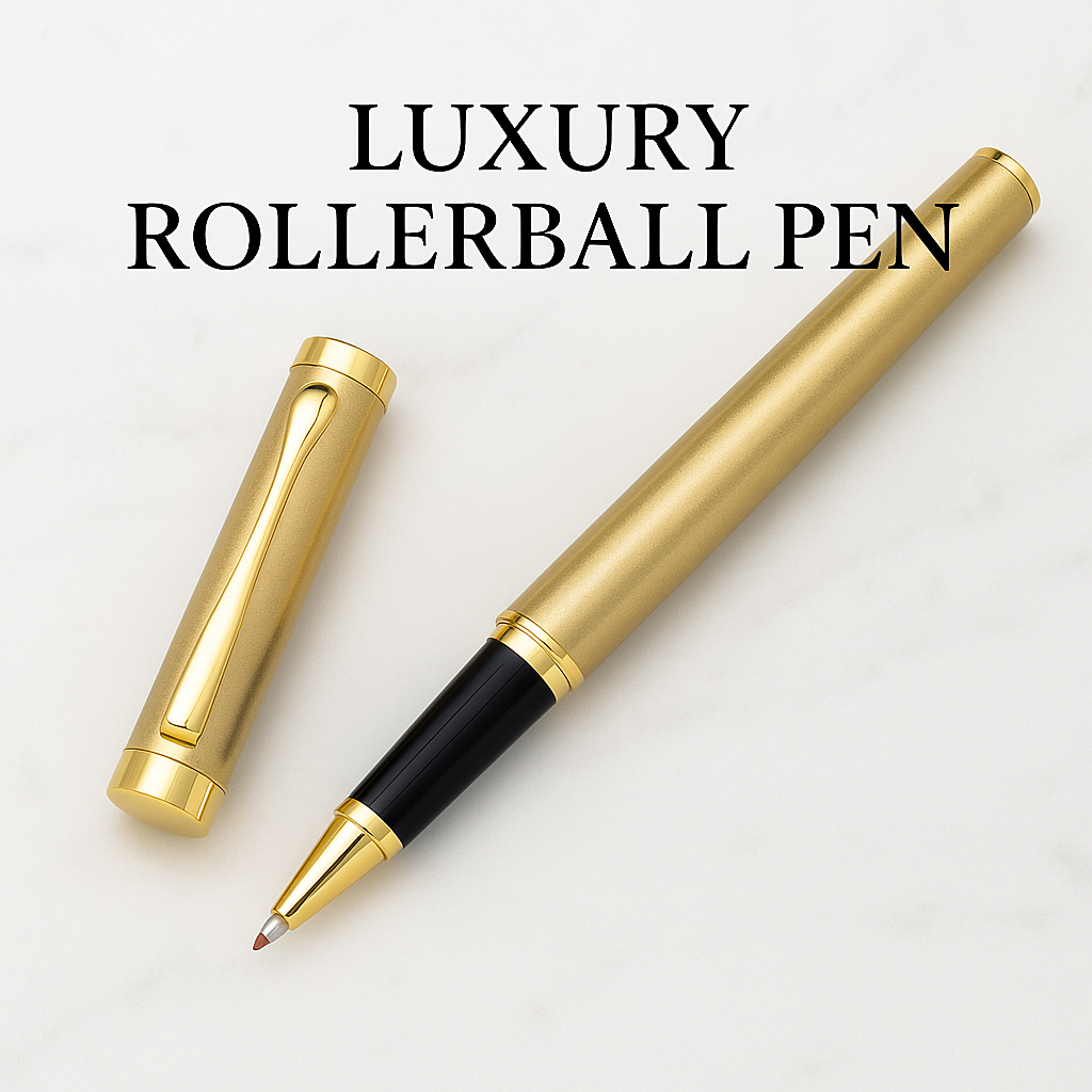 Luxury Gold Rollerball Pen – Stainless Steel, Black Ink.