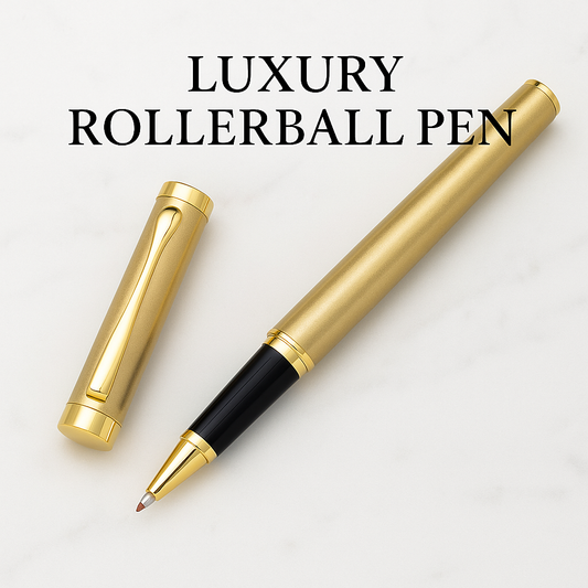 Luxury gold rollerball pen with black gift box by Fable & Feather Home