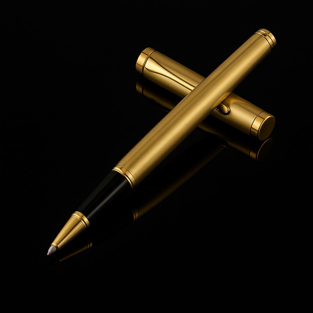 Luxury Gold Rollerball Pen – Stainless Steel, Black Ink.