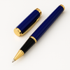 Luxury blue and gold rollerball pen with stainless-steel body and black gift box, Royal Edition by Fable & Feather Home.
