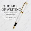 Luxury White & Gold Rollerball Pen with stainless steel body and smooth black ink, perfect executive writing gift.
