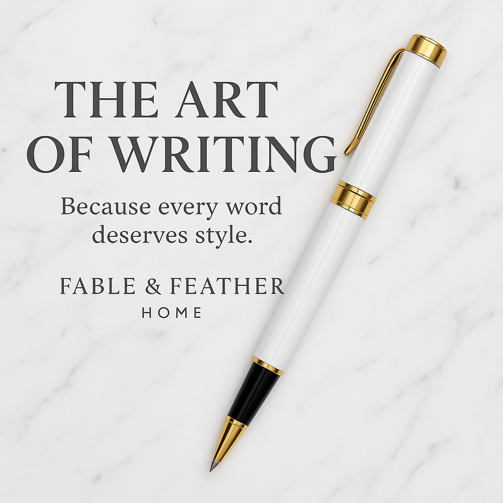 Luxury White & Gold Rollerball Pen with stainless steel body and smooth black ink, perfect executive writing gift.