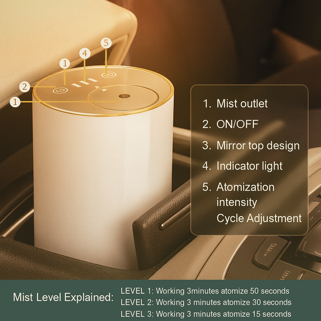 Luxury portable cold-air diffuser, mini rechargeable waterless aroma diffuser for car and travel comfort