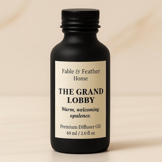 Grand Lobby diffuser oil blending bergamot, leather, cedarwood for a luxury hotel-inspired home scent by F&F Home