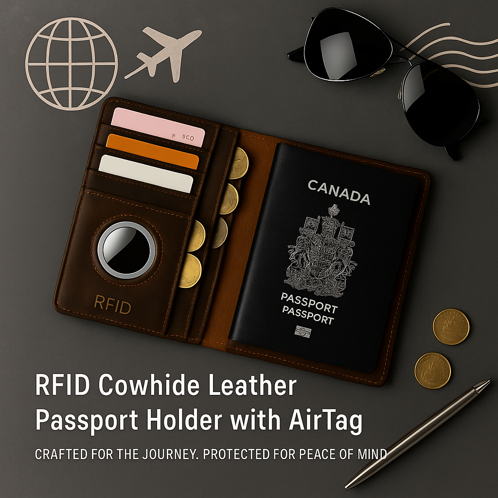 RFID Leather Passport Holder with AirTag Slot | Fable & Feather Home