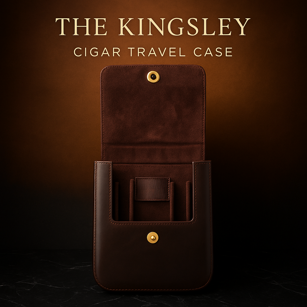 Kingsley Leather Travel Humidor: Vintage crazy horse leather cigar case for 6 cigars with suede lining and snap closure