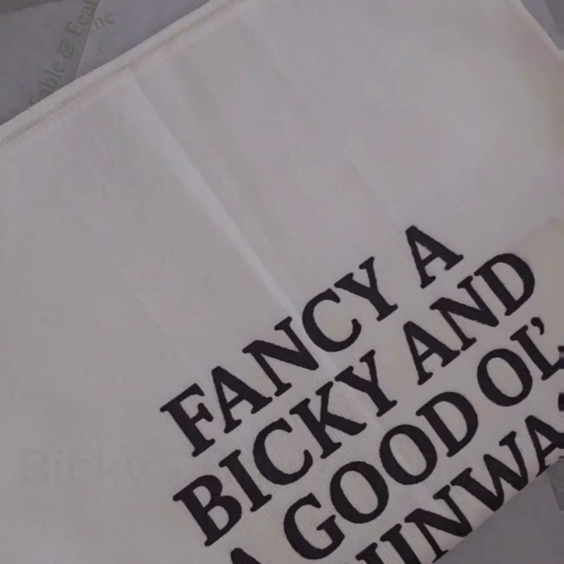 Fancy a Bicky Video from the British Banter Tea Towel Collection