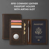 RFID Cowhide Leather Passport Holder with AirTag Slot – Travel Wallet.